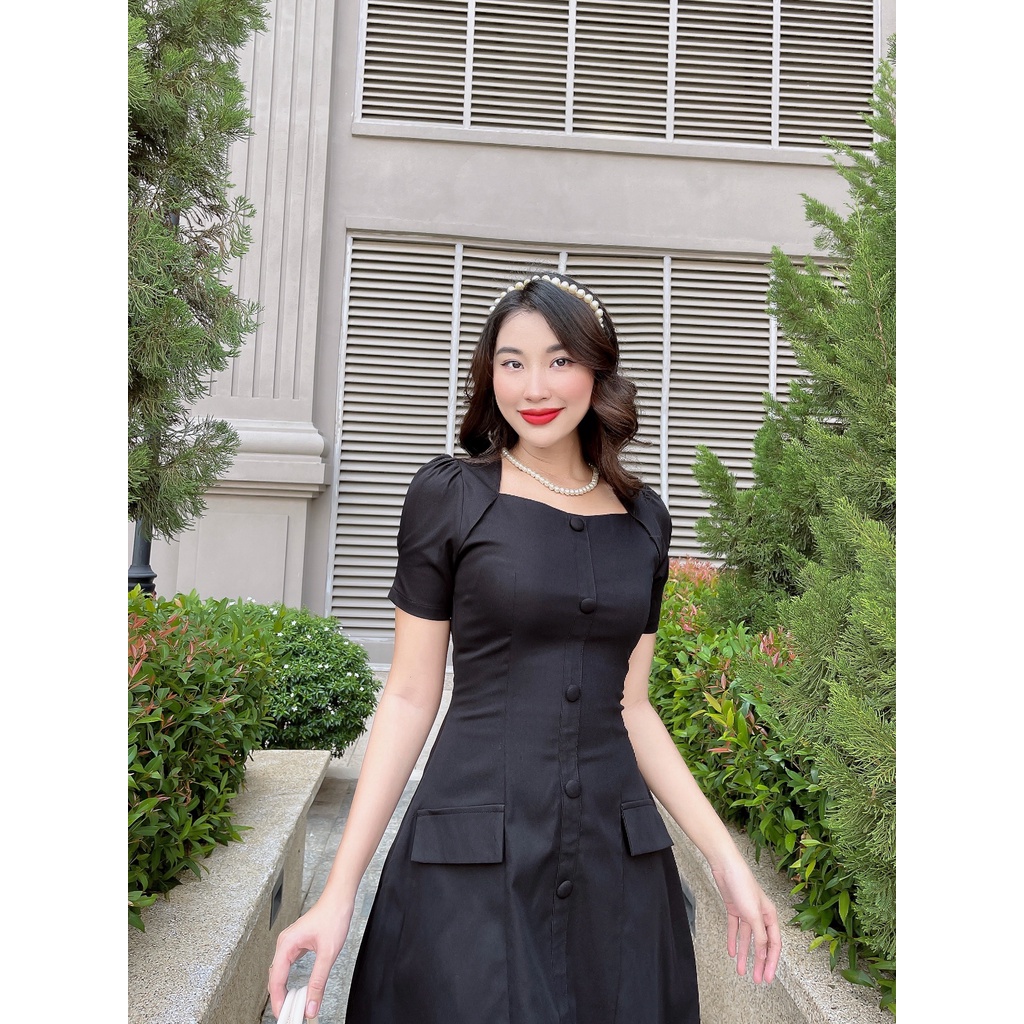 Đầm xòe Meadow dress C586 phối hàng nút tay phồng trẻ trung Cin House