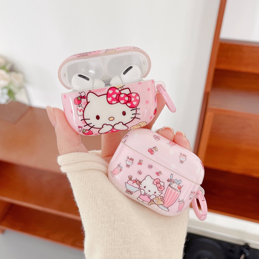 Vỏ Bảo Vệ Hộp Sạc Tai Nghe compatible AirPods3 Pro compatible AirPods3 Họa Tiết Hello Kitty Màu Hồng Dễ Thương