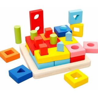 Đồ chơi gỗ Montessori thả cọc hình khối thông minh cho bé