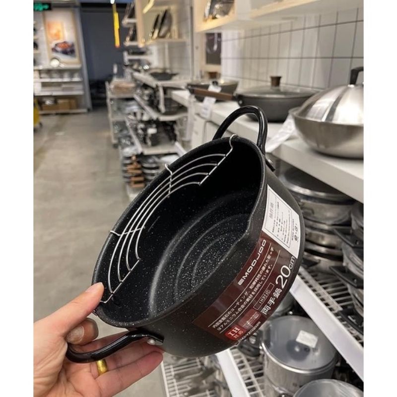 Nồi Chiên Chống Dính Xuất Nhật EMOOJOO Có Khay Để Ráo Dầu