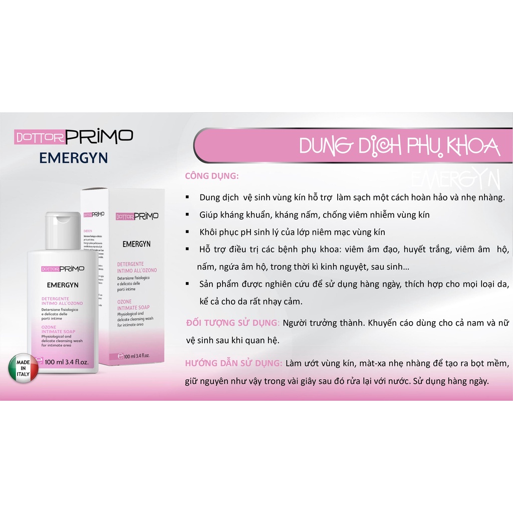 Dung Dịch Vệ Sinh Phụ Nữ DottorPrimo Emergyn - Làm Sạch, Giảm Viêm Nhiễm & Nấm Ngứa Phụ Khoa