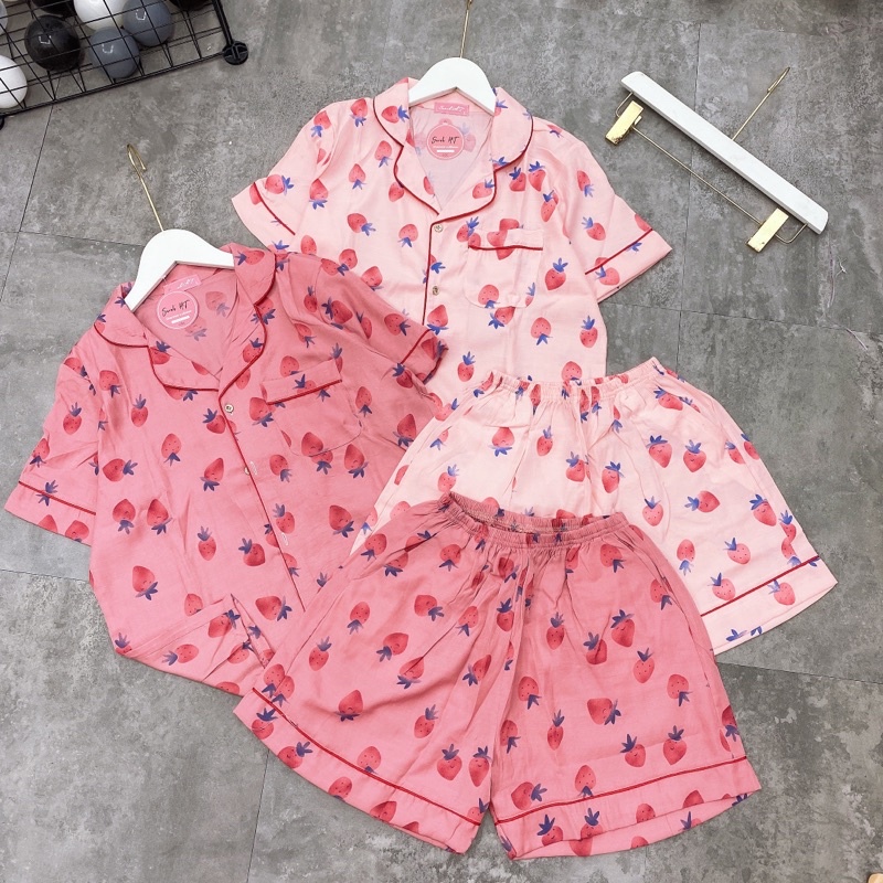 Đồ ngủ pijama bộ mặc nhà nữ cộc tay hàn quốc chất đũi mát dễ thương