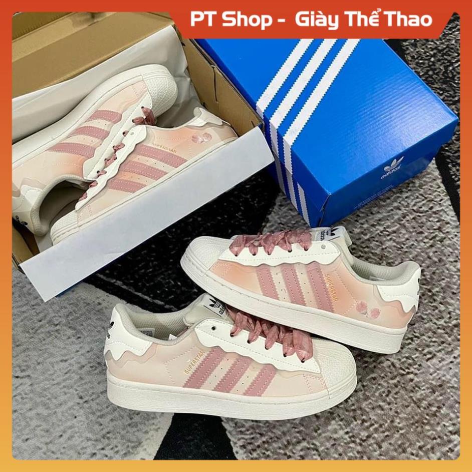 [FreeShip+ Hàng Xịn Sò] Giày Adid.a.s Superstar Das Sò Màu Hồng Kem bản S.C 2022 Dây Hồng Bull Box