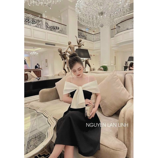 đầm lụa nơ chữ A 2 dây bún