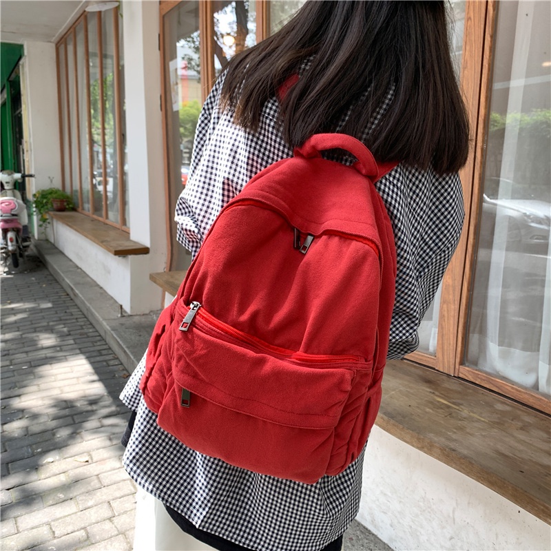 Ba lô Canvas màu trơn đơn giản thời trang nữ tính