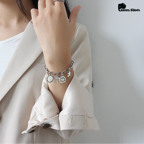 Lắc Tay Nữ Bạc Thái Mix Charm Đồng Hồ - Ganes silver