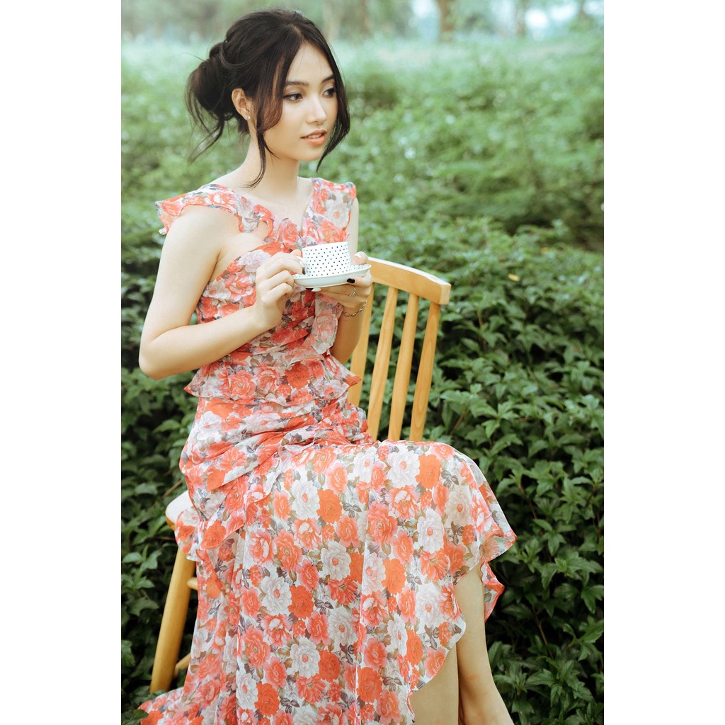 Váy tơ hoa hồng đi biển du lịch Rosie Dress