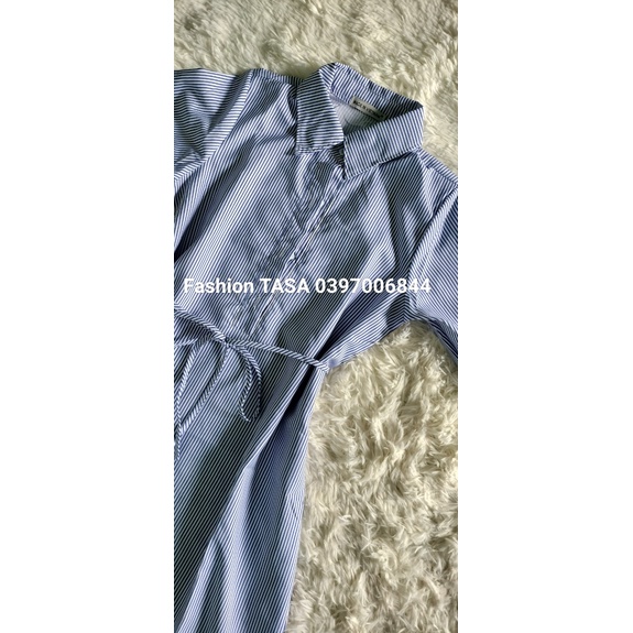 X2 váy sơ mi sọc tà tròn Đầm công sở thắt dây eo tôn dáng