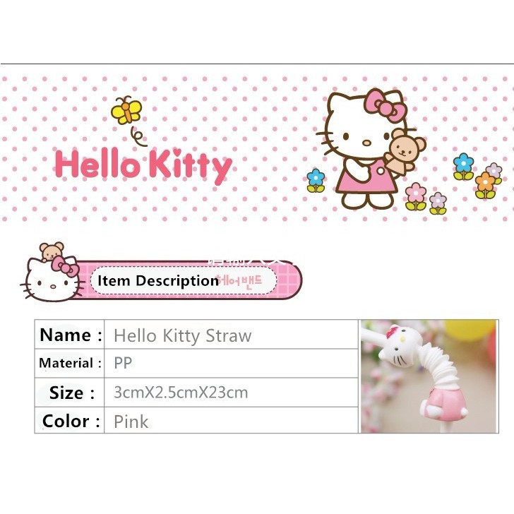 Set 6-1 Ống Hút Nhựa Hình Hello Kitty Màu Hồng Có Thể Tái Sử Dụng