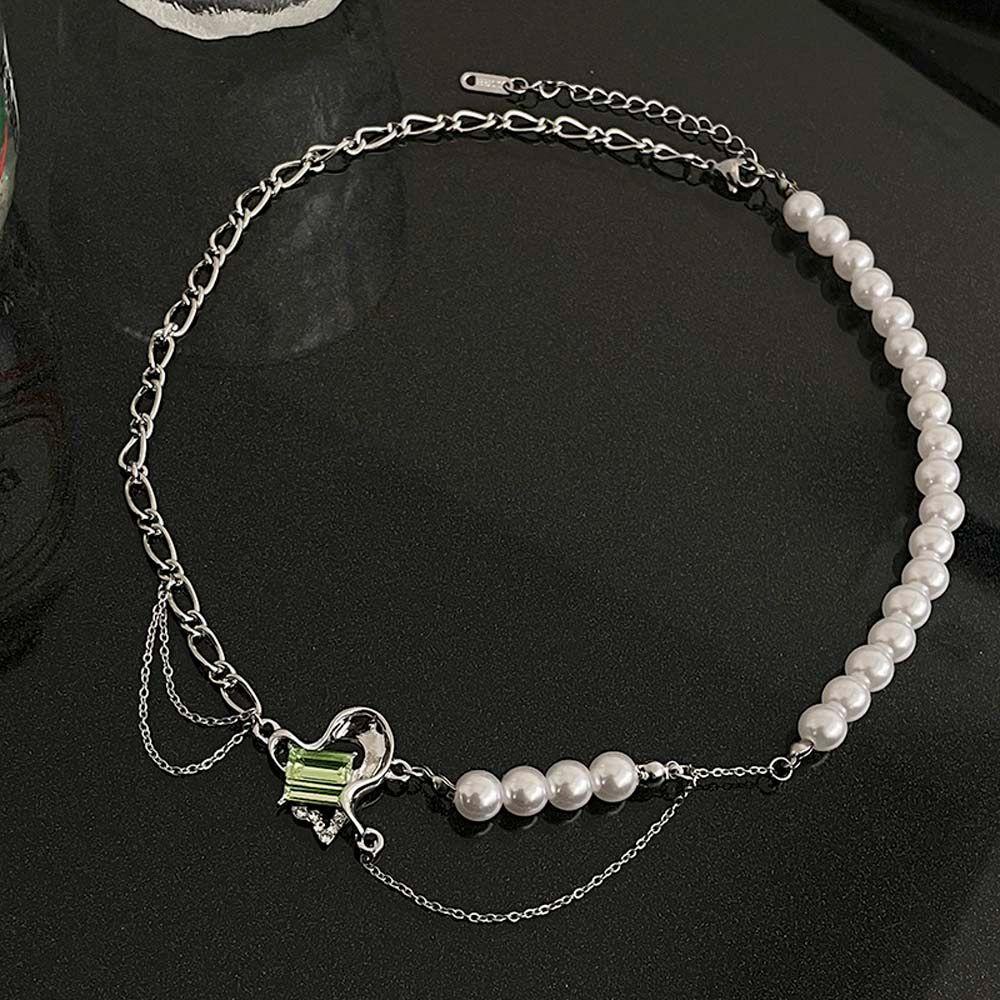 AROMA Vòng Cổ Choker Hình Trái Tim Màu Xanh Lá / Bạc Tùy Chỉnh Phong Cách Hàn Quốc Thời Trang Cho Nữ