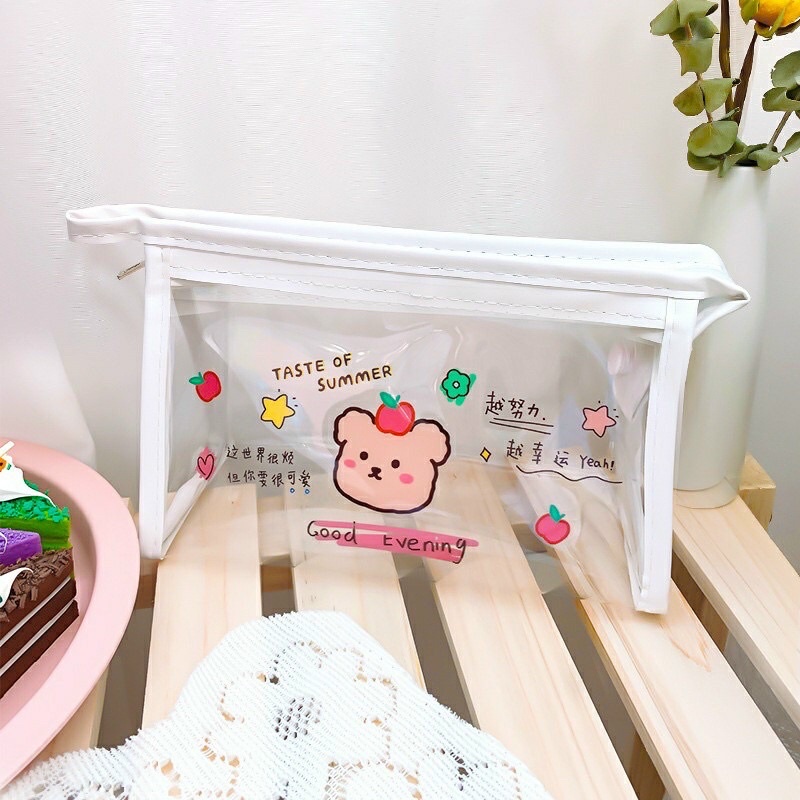 Túi Đựng Bút Trong Suốt In Họa Tiết Dễ Thương Gấu Thỏ