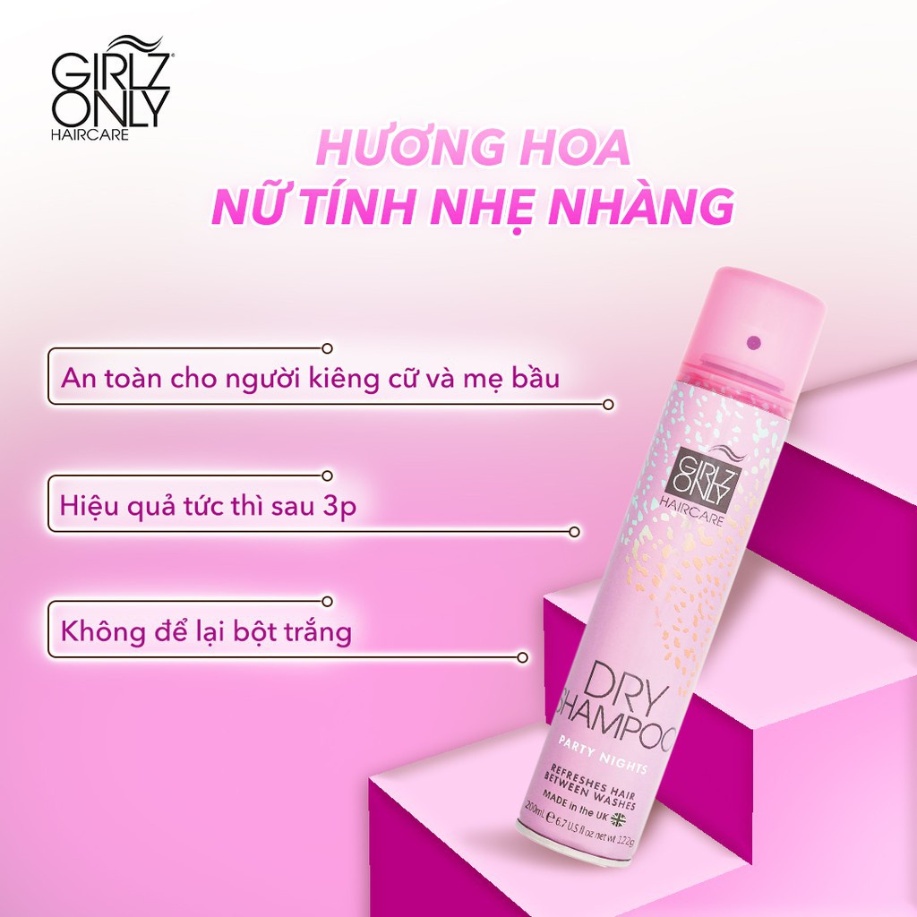 Dầu Gội Khô Girlz Only Party Nights / Dawn 'Til Dusk / Dazzling Volume / No Residue Nude 200ml