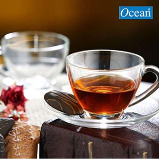 [CHÍNH HÃNG] Bộ 6 Tách ly trà nóng+6 đĩa Cafe thủy tinh Cosmo Tea Cup Thái Lan Ocean-0640+0671(230ml)
