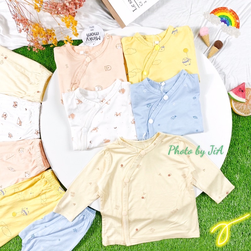 Đồ Ngủ Cho Bé Trai Bé gái Thun Lạnh MINKY MOM Quần Đắp Đũng, Nút Cài Chéo