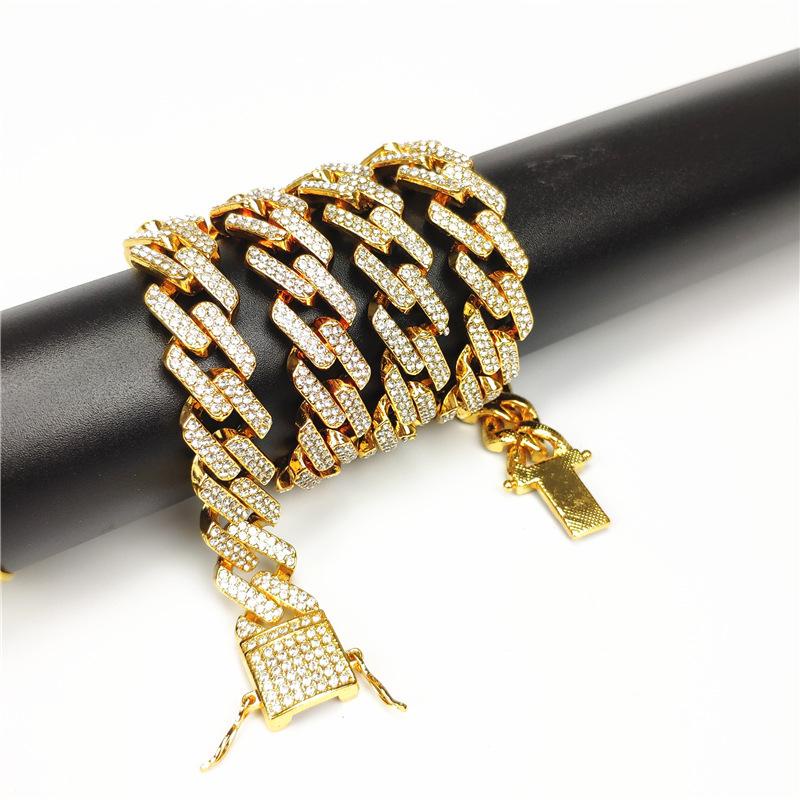 Vòng cổ Đính Đá Kim Cương Nhân Tạo Rộng 14mm Phong Cách Hip Hop Sang Trọng