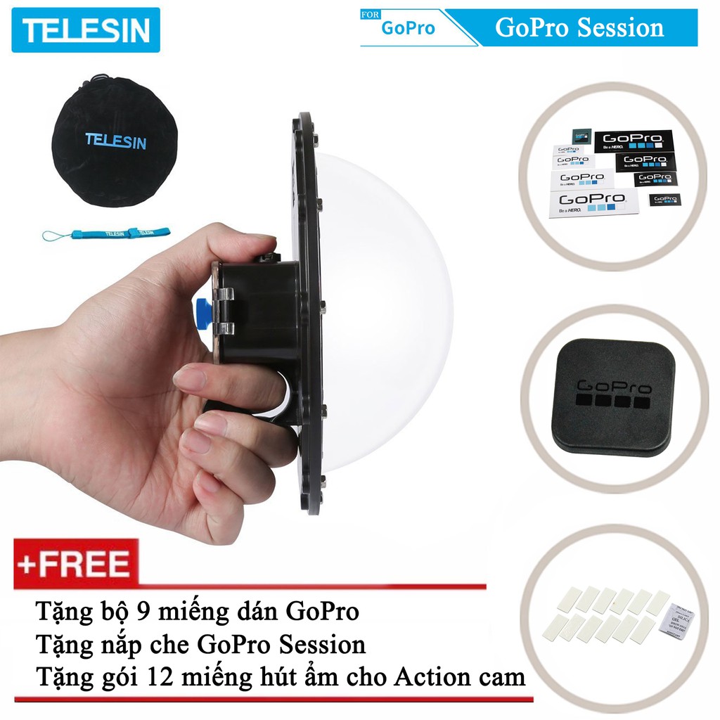 Dome port hãng Telesin cho GoPro 4 session, GoPro 5 session