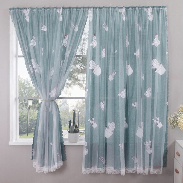 Rèm dán tường màn che cửa sổ phòng khách cửa chính ngăn phòng phông nền vintage 2 lớp vải voan ren không cần thanh treo
