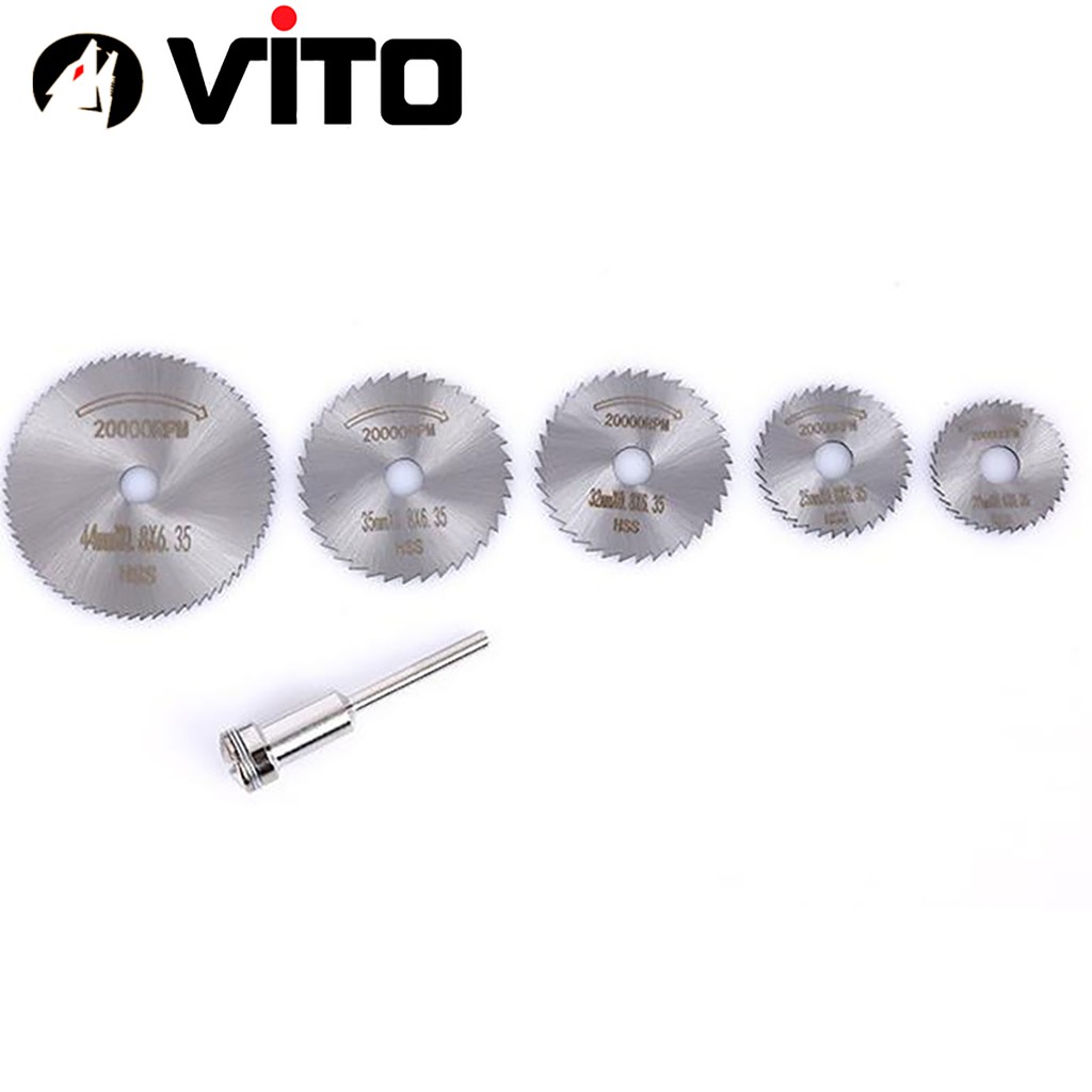 Bộ 7 Chi Tiết (Lưỡi Cắt + Trục) Đĩa Cắt Mini, Cán 3.2mm VITO Thép HSS Chắc Chắn