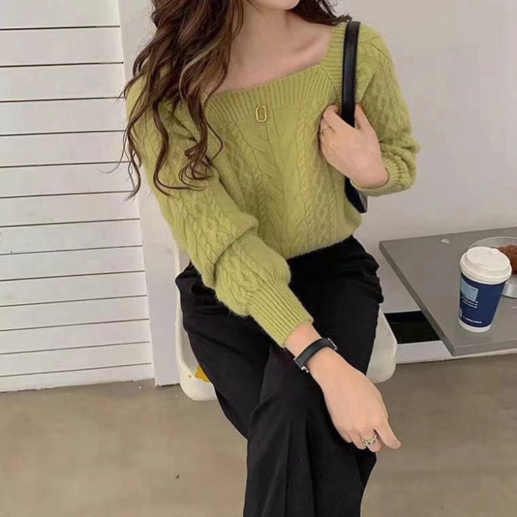 Aó len dệt kim áo len tăm tay dài cổ vuông vặn thừng chất dày dăn siêu ấm thời trang 2021 K5HO | BigBuy360 - bigbuy360.vn