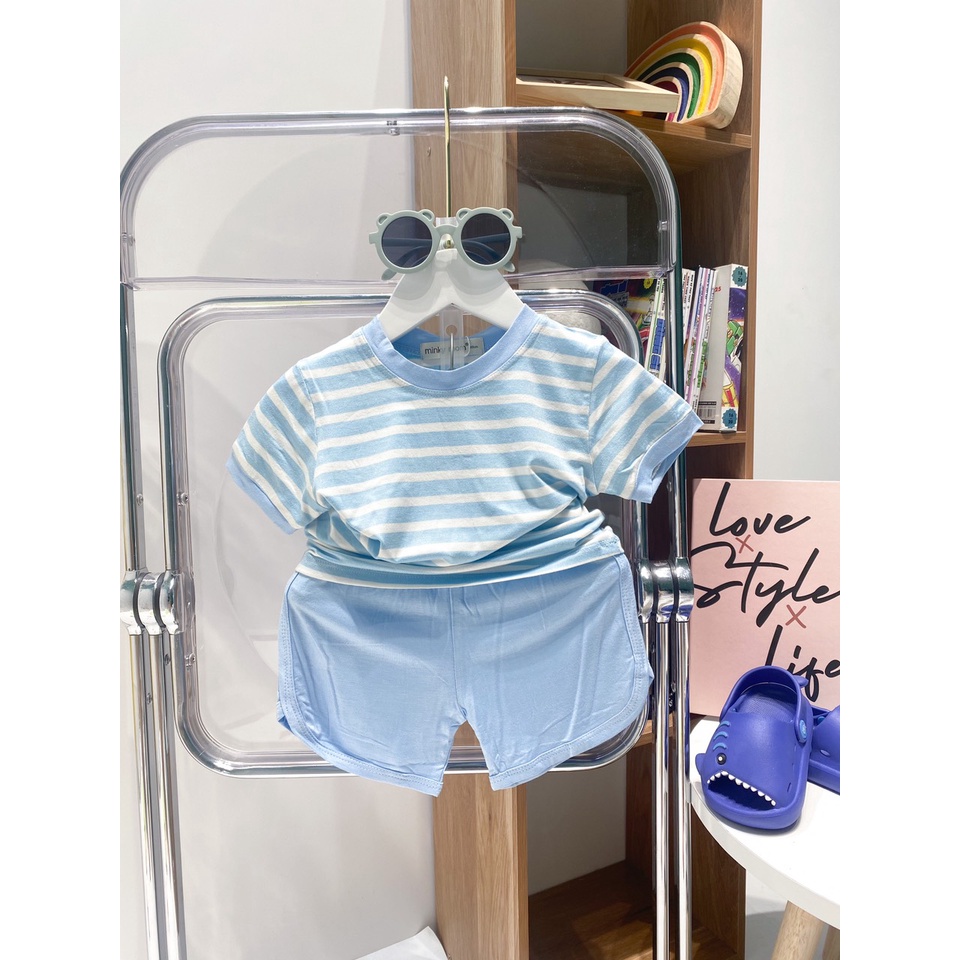 Bộ Ngắn Tay THUN LẠNH MINKY MOM Áo Sọc Quần Trơn Cho Bé TN-TR06