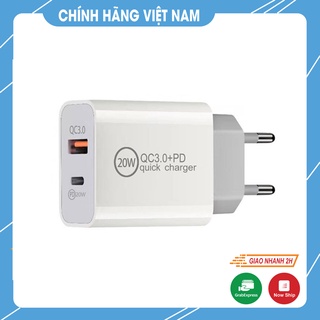 Củ sạc pd08 hỗ trợ sạc nhanh 20w qc 3.0 cổng usb-c dành cho iphone 12/ mini/pro/ pro max, ipad pro