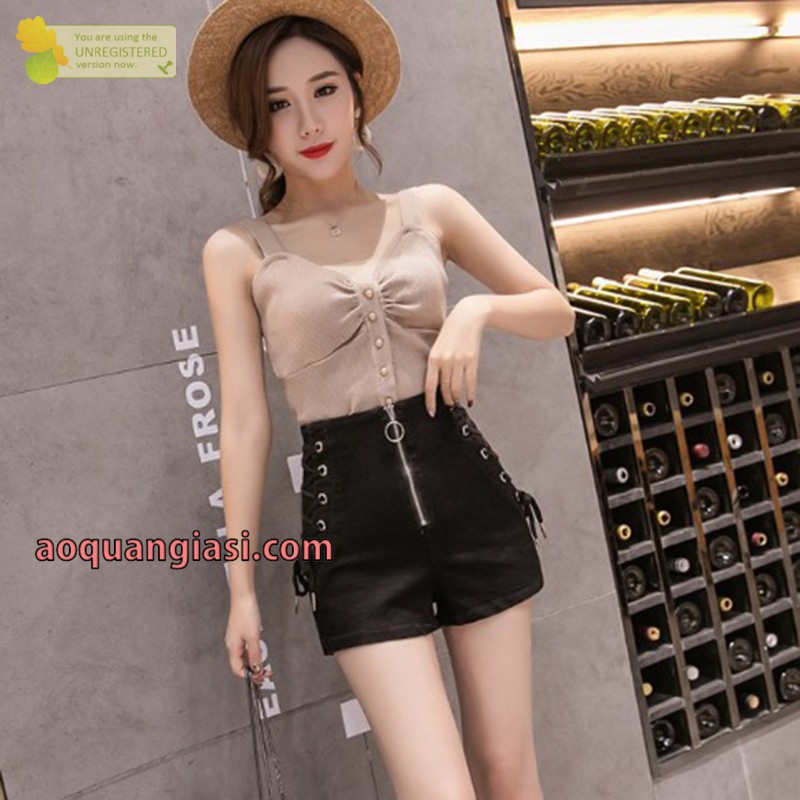 Quần short dây kéo trước đan dây hông MT338