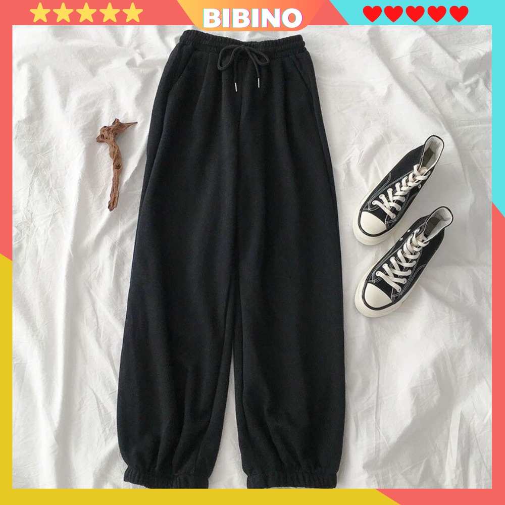 Quần jogger nỉ nữ ống rộng bigsize trơn basic mặc nhà form rộng vải da cá mềm mịn ullzzang thể thao hàn quốc BIBINO