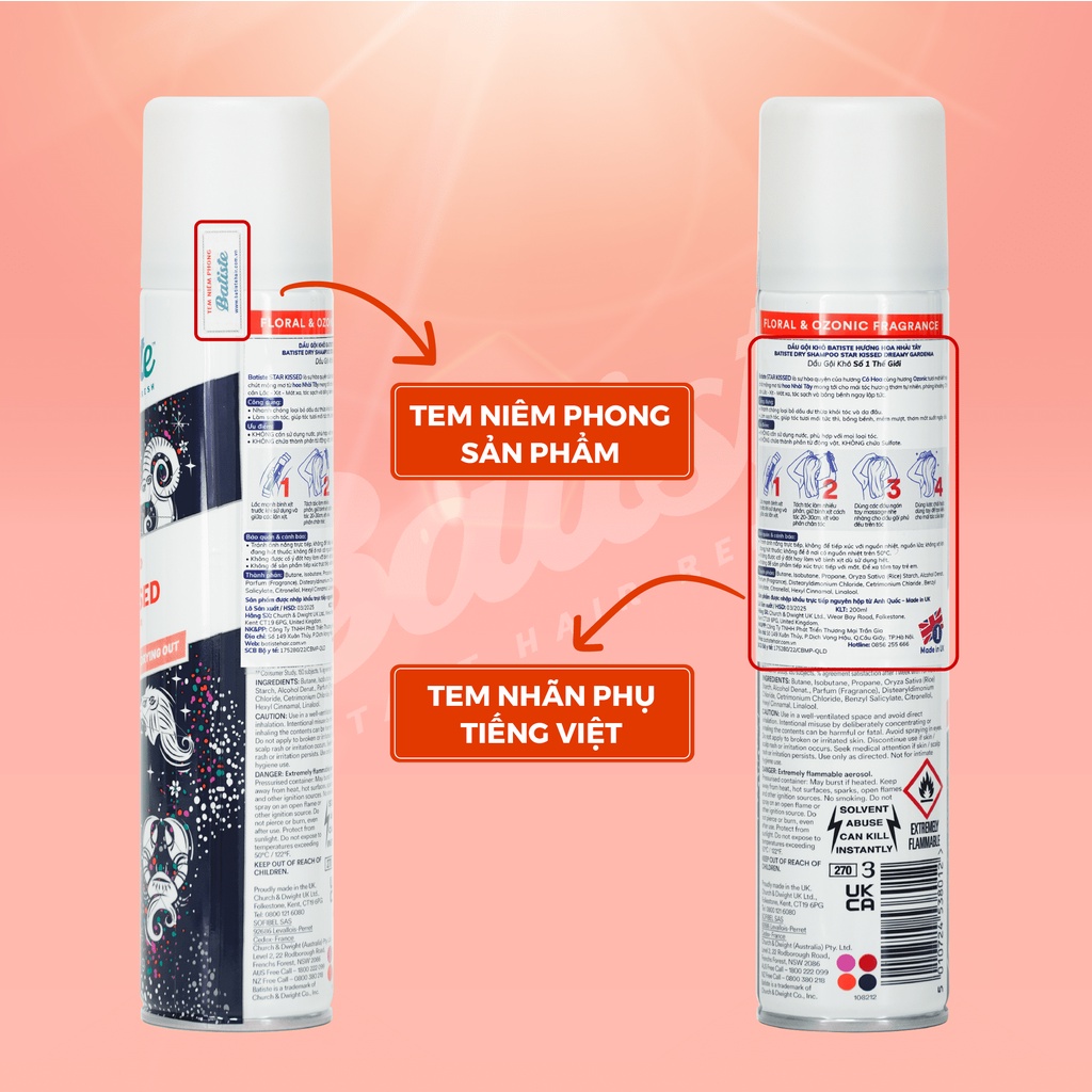 Dầu Gội Khô Batiste Star Kissed Hương Hoa Nhài Tây 200ml