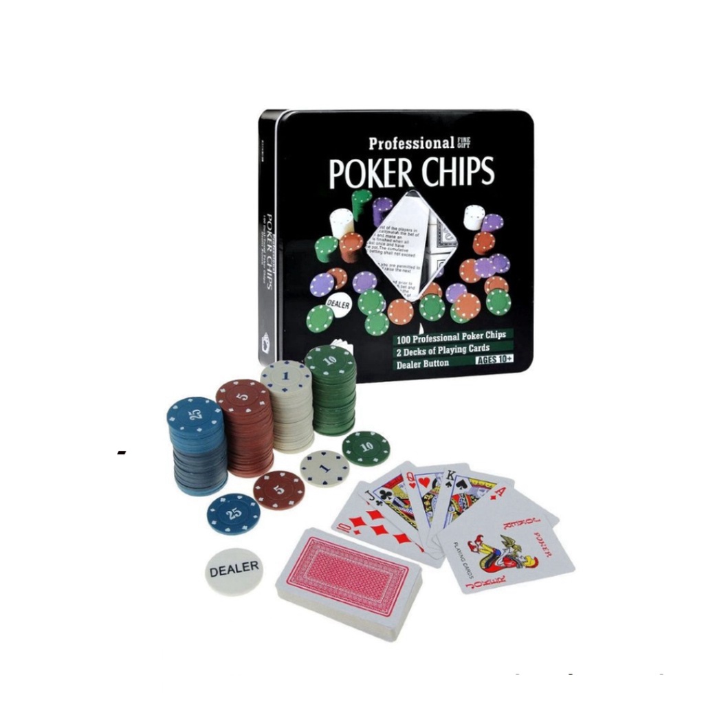 SET PHỈNH KÈM 2 BỘ BÀI 52 LÁ HỘP THIẾC ( POKER CHIPS PROFESSIONAL FINE GIFT )