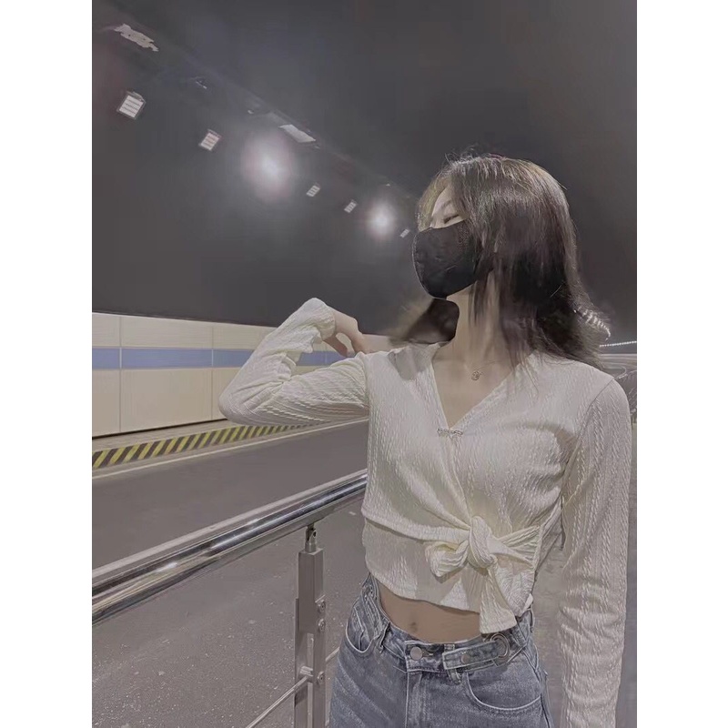 （35-65KG）Áo thun tay dài cổ chữ V phong cách ngọt ngào mới cho nữ | BigBuy360 - bigbuy360.vn