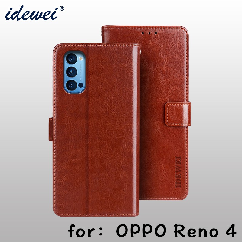 Bao da điện thoại dạng ví thiết kế giá đỡ cho Oppo Reno 4