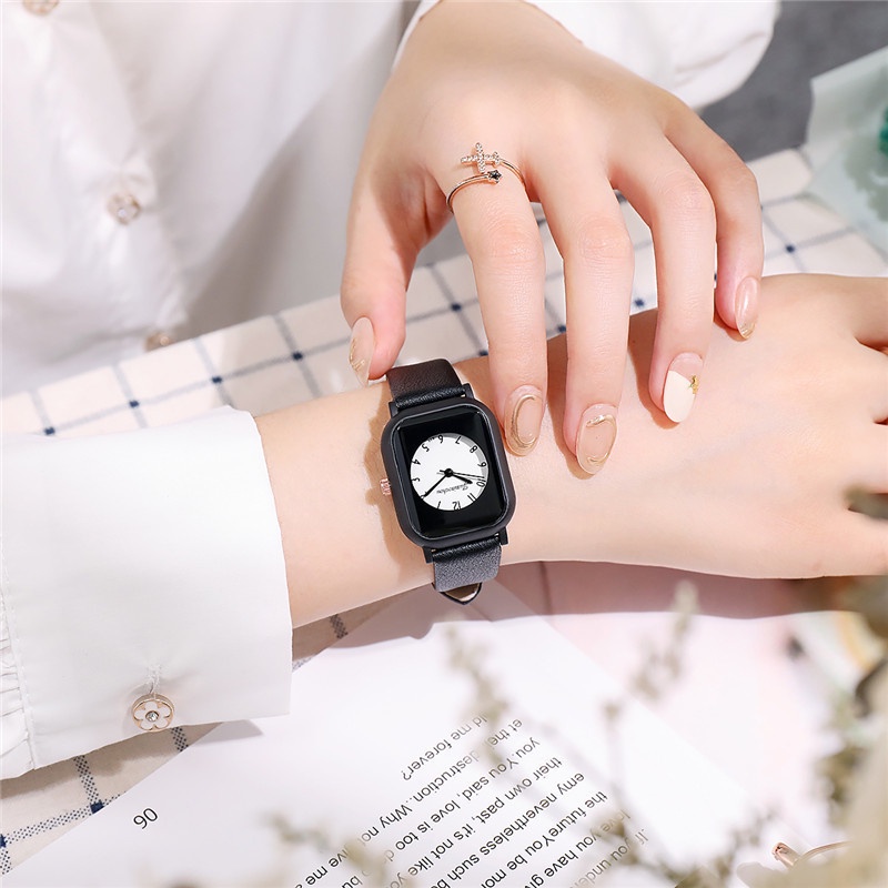 Đồng Hồ Quartz Nữ Mặt Chữ Nhật Dây Da Thời Trang