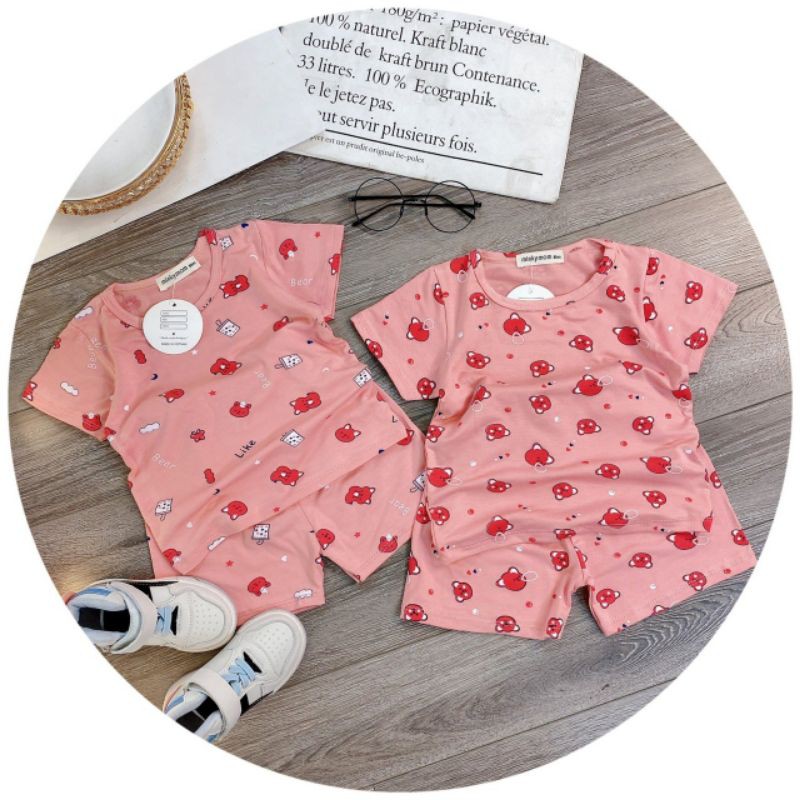 Bộ Minky Thun Lạnh in Hình Gấu cho Bé Trai bé gái 8-18kg