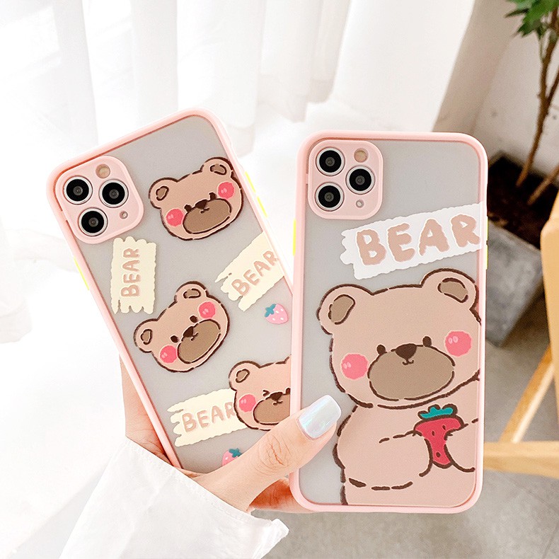 Ốp lưng iphone Shy Bear nhỏ nhám viền nổi cong 6/6plus/6s/6splus/7/7plus/8/8plus/x/xr/xs/11/12/13/pro/max/plus/promax