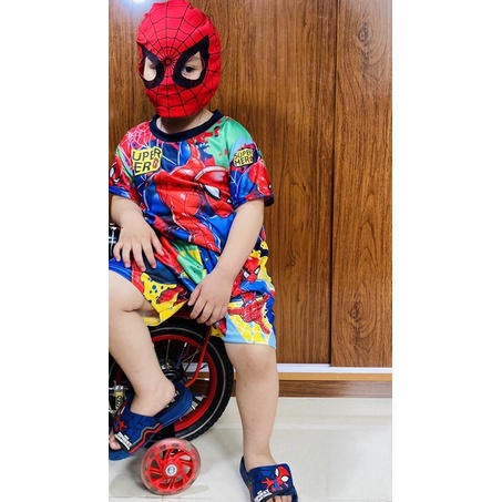 Combo 3 bộ, Quần áo HÓA TRANG Siêu nhân anh hùng in 3d có tay - không kèm mặt nạ size 20-25kg