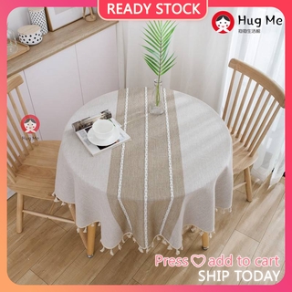 Khăn trải bàn dáng tròn phối họa tiết đơn giản phong cách Nhật Bản