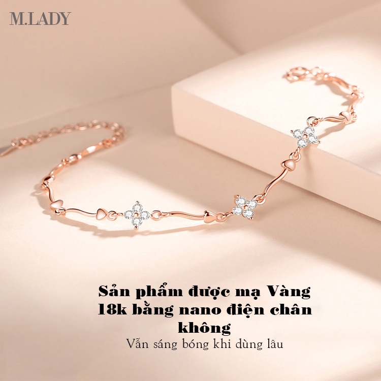 Lắc Tay Bạc Nữ - Cỏ Bốn Lá Đính Đá - Vòng Tay Bạc Sterling M.Lady Jewelry