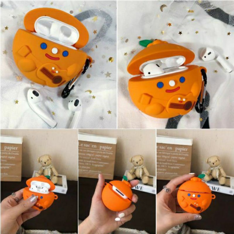 (Order 7 ngày) Case bảo vệ Airpods Pro/1/2/i9s trái cam kawaii đánh đàn guitar