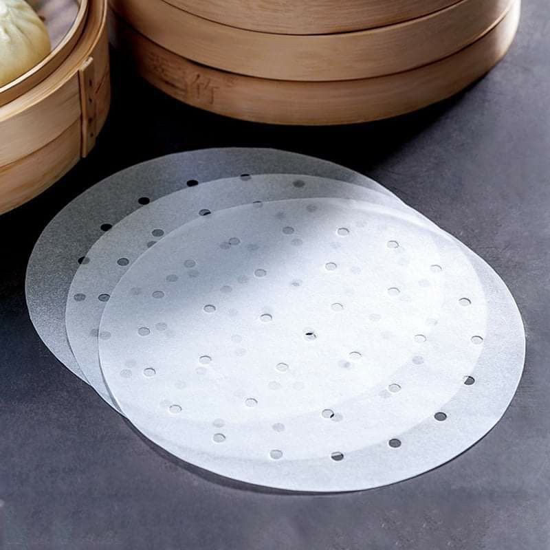 [ Bịch 100 tờ ] giấy nến tròn đục lỗ 23 cm dùng cho nồi chiên không dầu - giấy lót hấp bánh bao há cảo