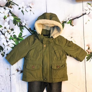 Áo Khoác Baby Gap màu rêu mũ lót lông cực ấm áp 