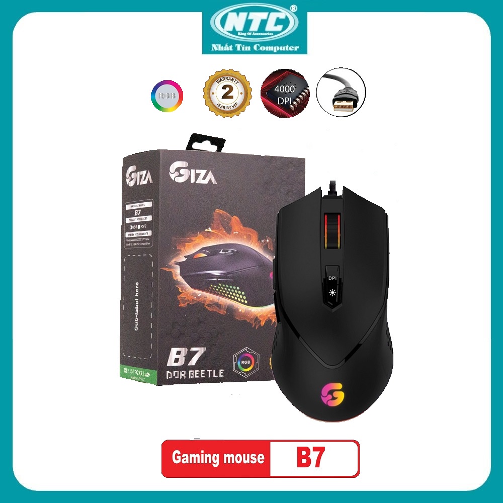 [Gaming Mouse] Chuột chuyên Game cao cấp GIZA B7 Dor Beetle, Led RGB, DPI 4000, BH 2 năm (Đen) - Nhất Tín Computer