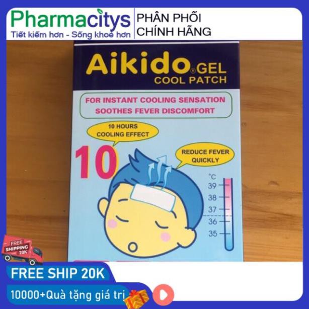 Miếng dán hạ sốt Aikido hộp 6 miếng, Giảm sốt, đau răng, nhức đầu, nóng trong người