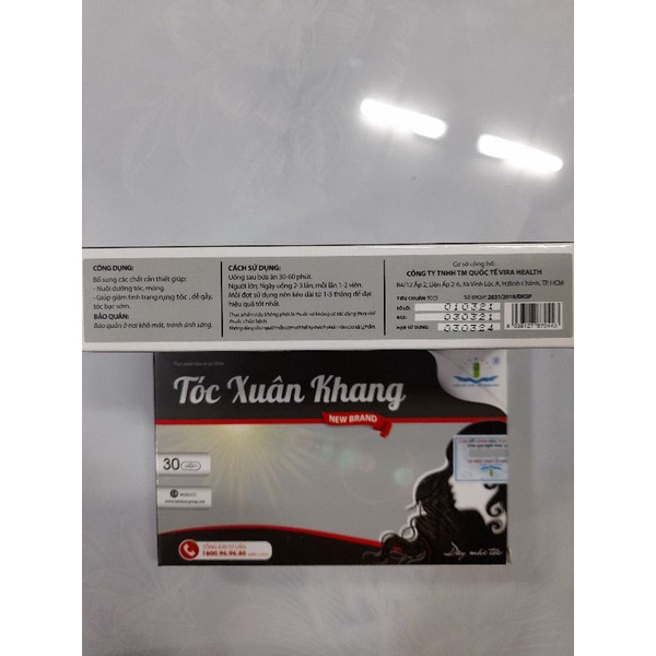 Tóc Xuân Khang_ nuôi dưỡng tóc khỏe mượt,hạn chế rụng tóc ,tóc khô xơ,tóc bạc sớm.Hộp 3 vỉ ×10 viên