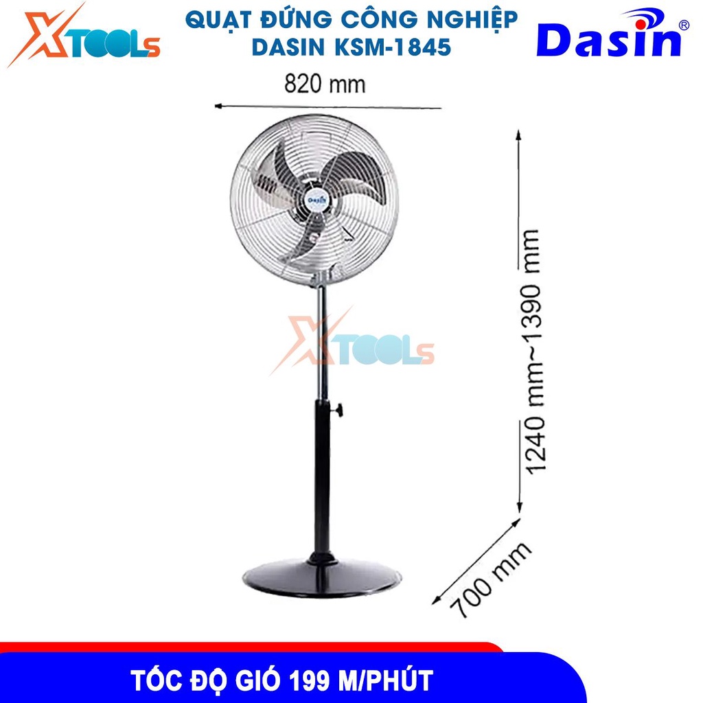 Quạt đứng công nghiệp Dasin KSM-1845 71w motor 100% lõi đồng, lưu lượng gió 6.420m3/giờ thổi mạnh, không rung lắc