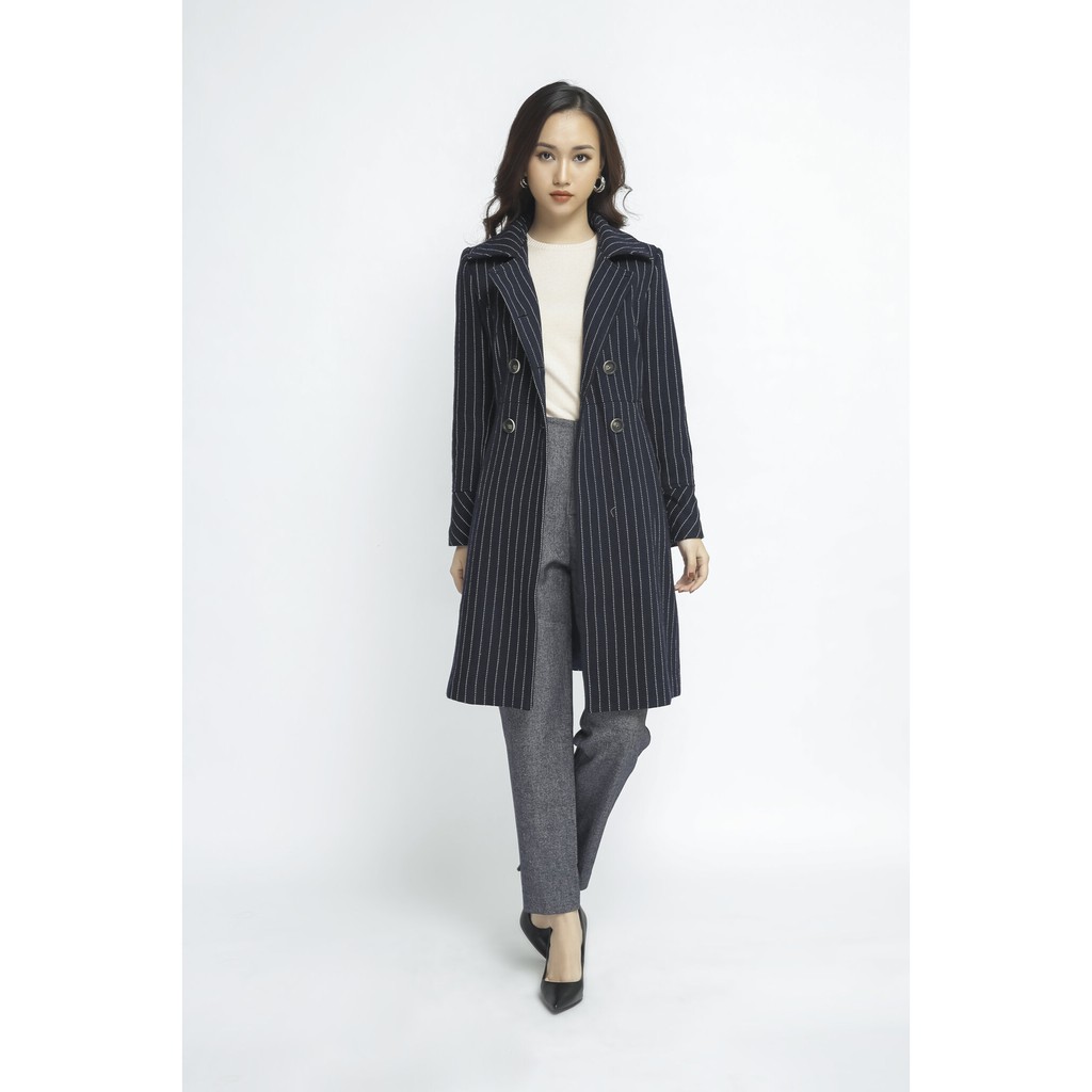 Áo khoác nữ cổ 2 ve dáng dài họa tiết kẻ IVY moda MS 71M3882
