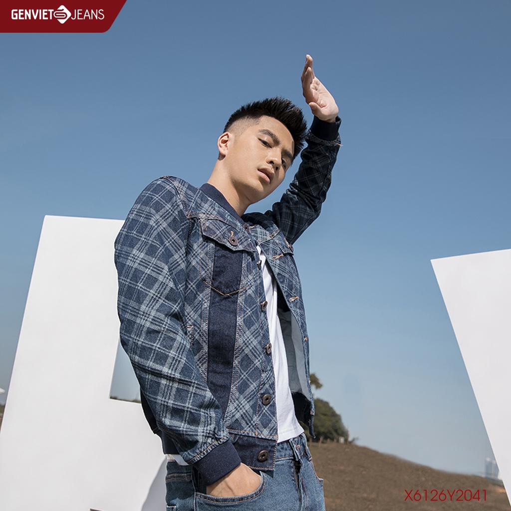 Áo Khoác Jeans Nam Dáng Bomber Genviet Phối Màu Hoạ Tiết X6126Y2041