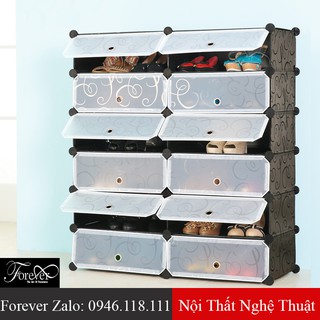 Tủ giày nhựa lắp ghép thông minh 12 ô 96*111*37cm Màu đen - Nội Thất Nghệ Thuật Forever
