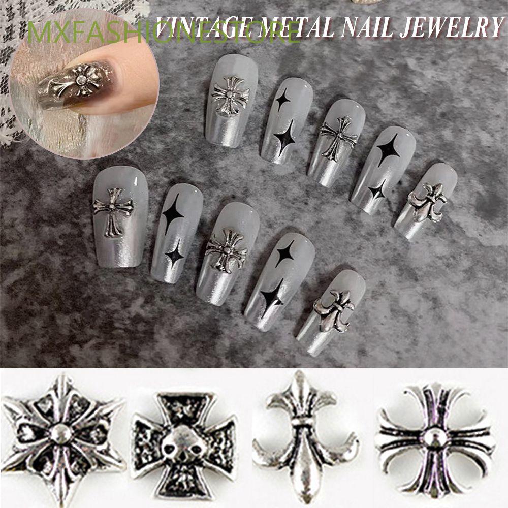 Set 50 phụ kiện trang trí móng tay hình chữ thập 3D bằng kim loại cá tính