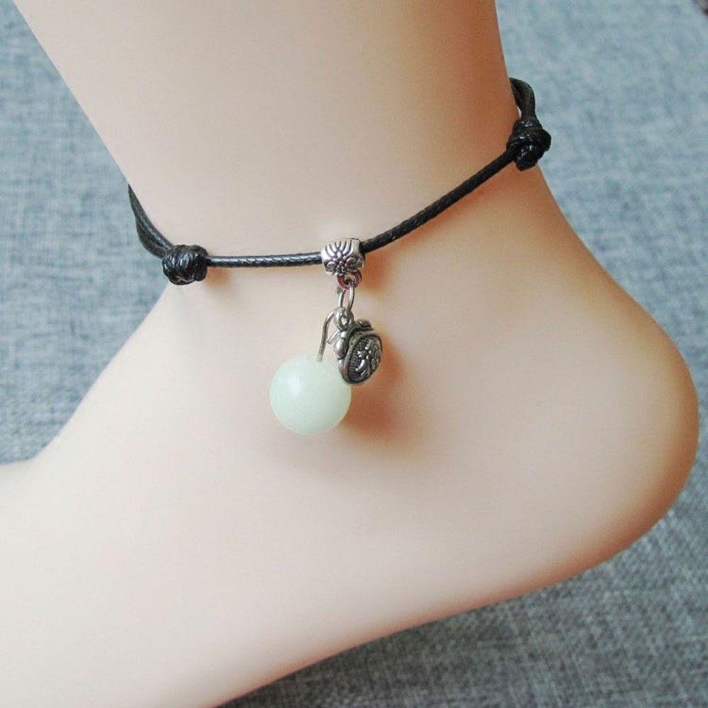 EXPEN Lắc Chân Dây Thừng Màu Đen Phát Sáng Trong Bóng Tối Phong Cách Retro