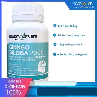 Viên uống Healthy Care Ginkgo Biloba 2000mg Úc bổ não